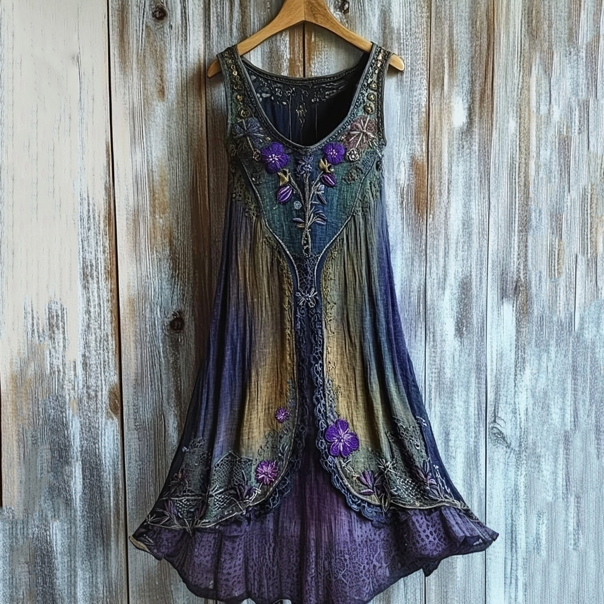 Vintage Purple Floral Lace Gradient Art Comfy Tank Dress artswardrobe