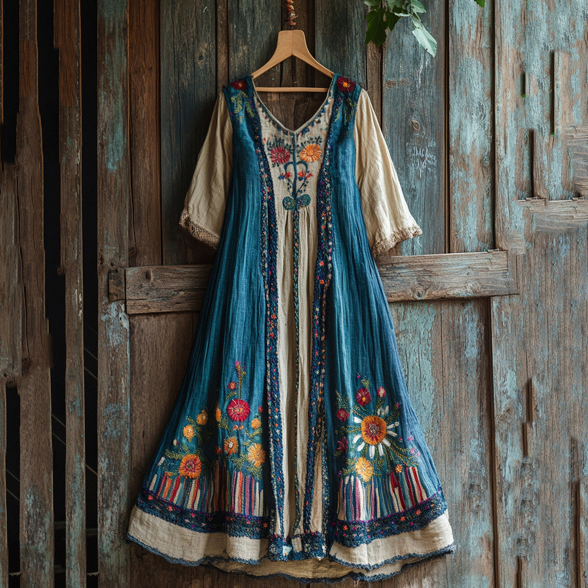 Retro Floral Contrast Color Short Sleeve Maxi Dress artswardrobe