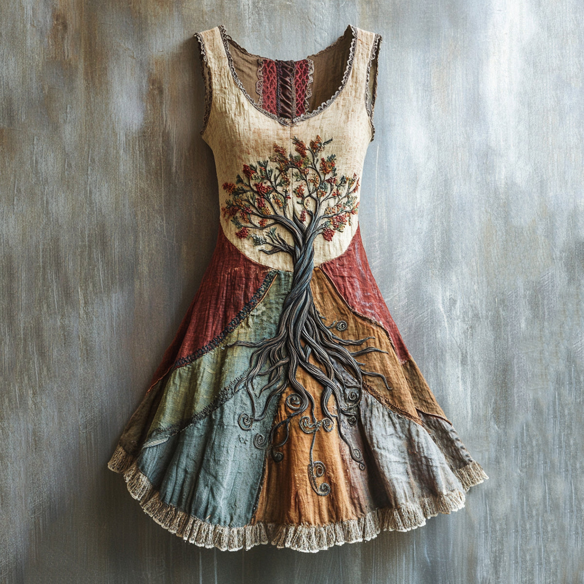 Viking Tree Of Life Lace Art Linen Tank Dress artswardrobe