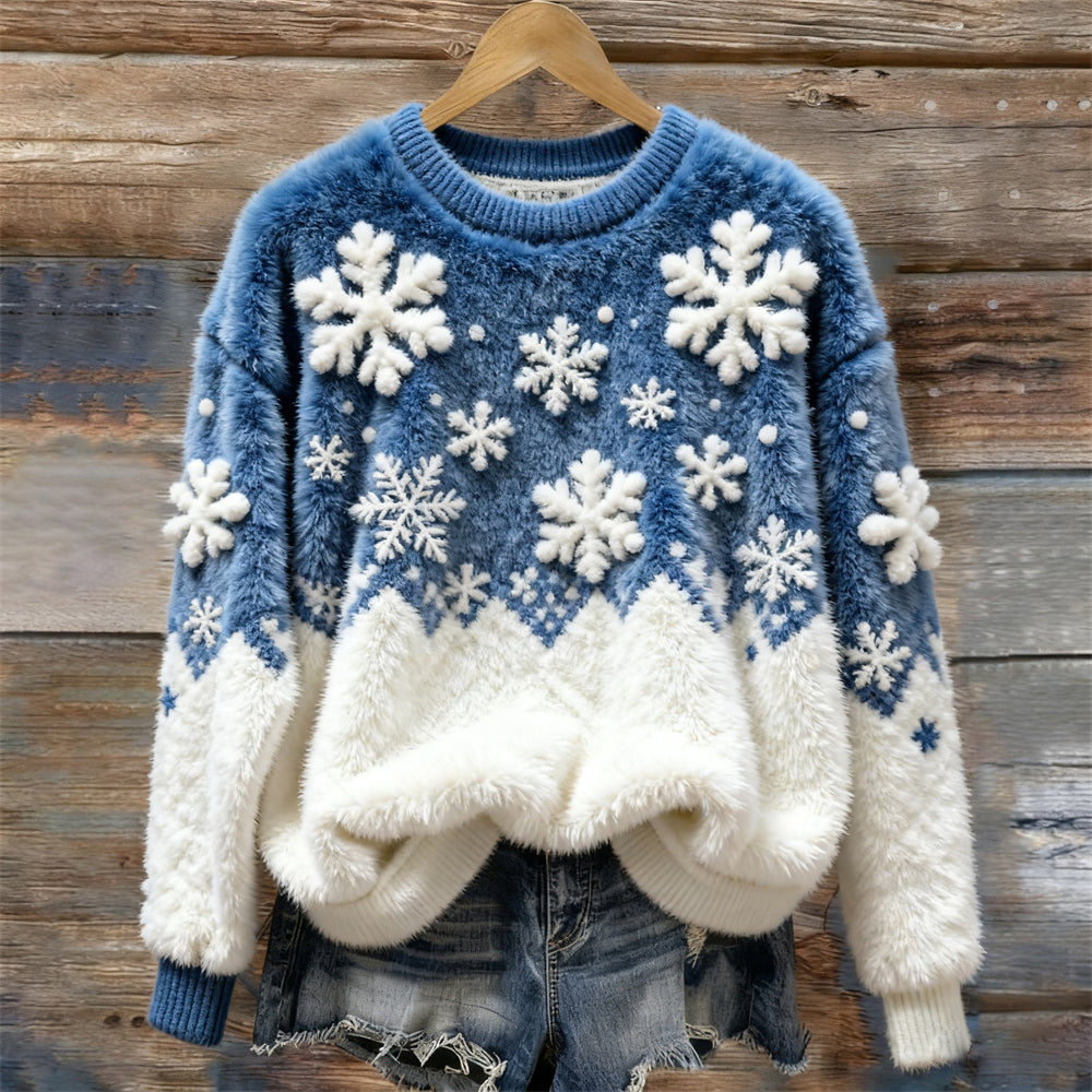 Comstylish Christmas Snowflakes Art Women's Cozy Plush Sweater
