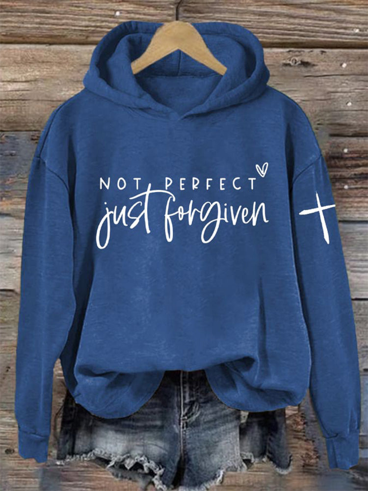 Comstylish Women's Imperfect But Forgiven Christian Faith Print Long Sleeve Hoodie