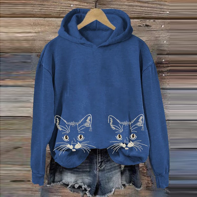Women's Cute Cat Print Casual Hoodie elevenforest