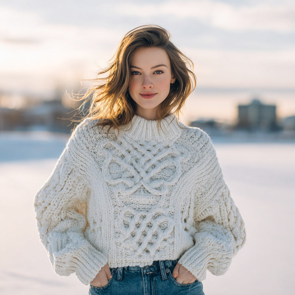 Women's Fair Isle Celtic Knot Knit Warm Crew Neck Sweater artswardrobe