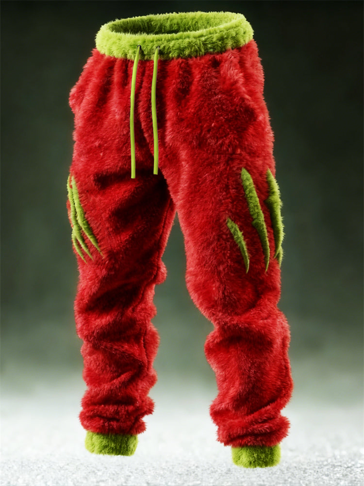 Comstylish Men's Christmas Monster Scratch Cozy Plush Sweatpants