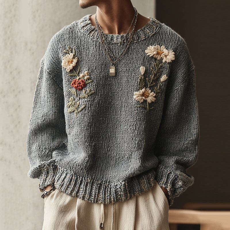 Men's Vintage Floral Jacquard Art Cozy Sweater artswardrobe