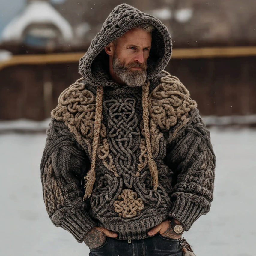 Men's Retro Celtic Knot Comfortable Knit Hoodie elevenforest