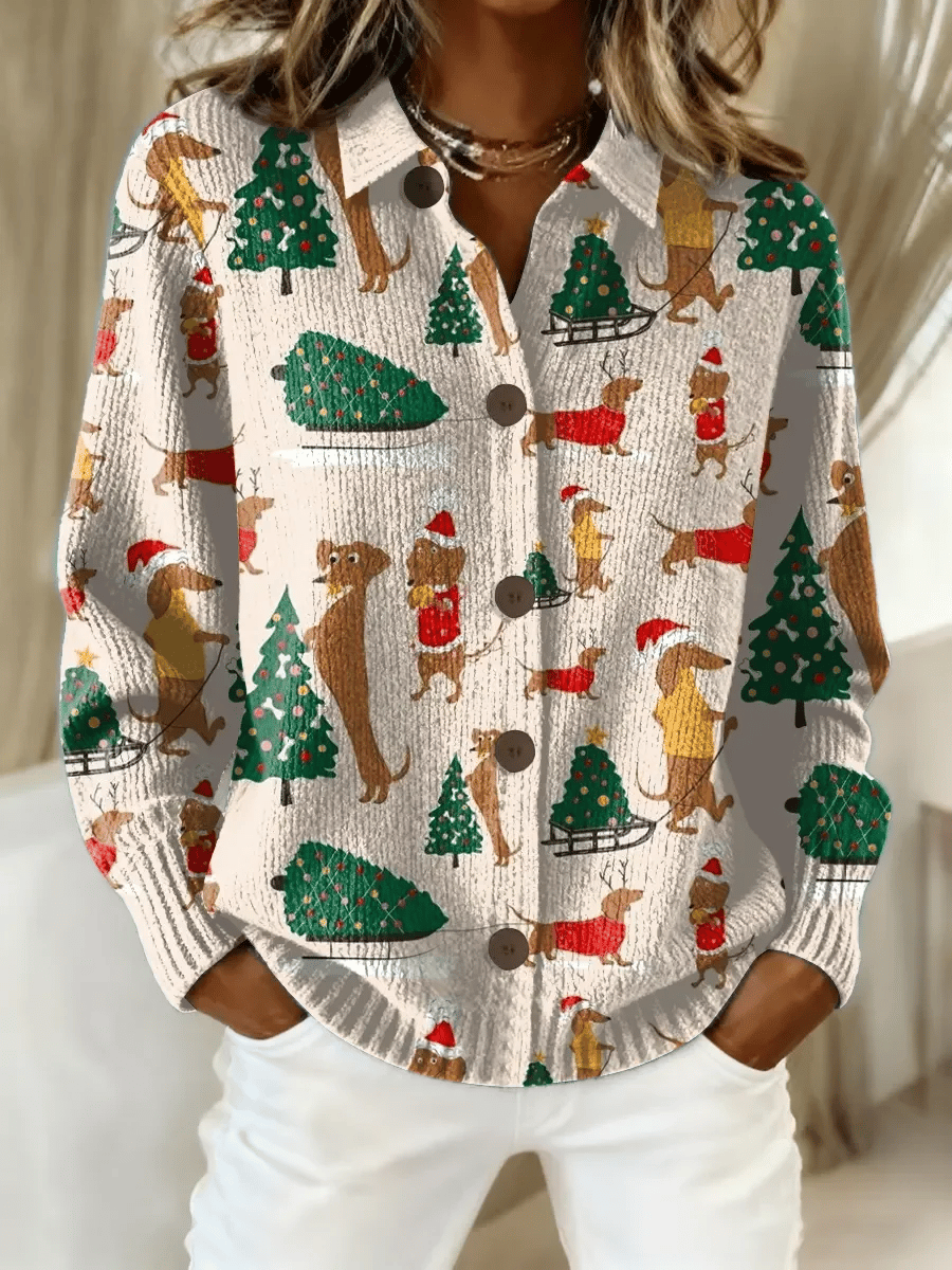 Women's Casual Printed Collared Knit Top
