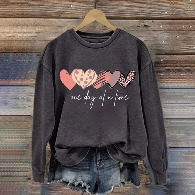 Comstylish Women's One Day At A Time Print Round Neck Sweatshirt