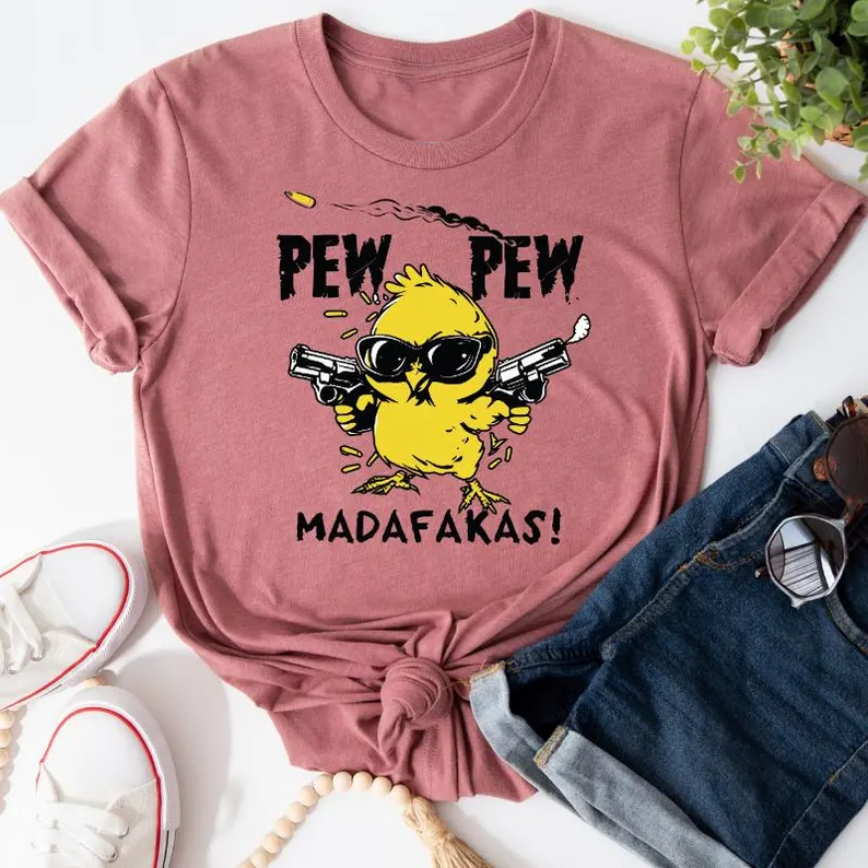 Pew Pew Madafakas Print Crew Neck Short Sleeve T-shirt elevenforest