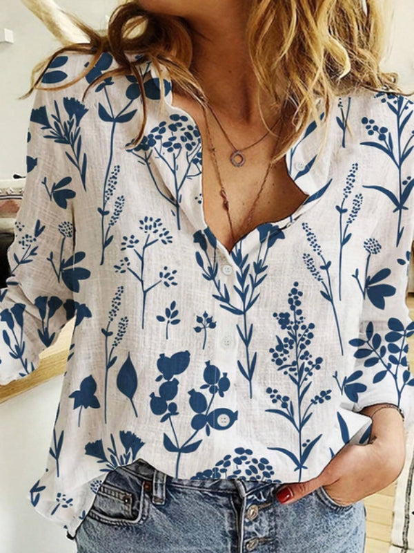 Women's Vintage Print Casual Long Sleeve Shirt