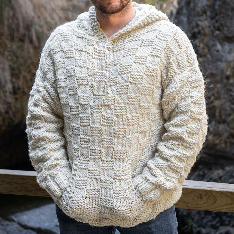 Men'S Retro Cable Knit Cozy Hooded Sweater artswardrobe