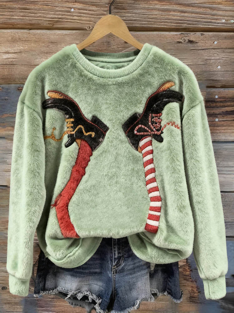 Comstylish Vintage Carnival Clown Inspired Embroidered Cozy Plush Sweatshirt