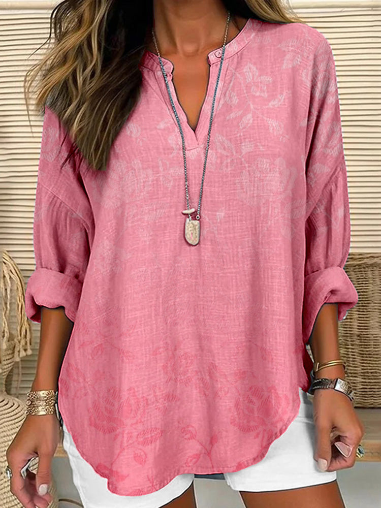 Comstylish Vintage Jacquard Pattern Linen Blend Cozy Shirt