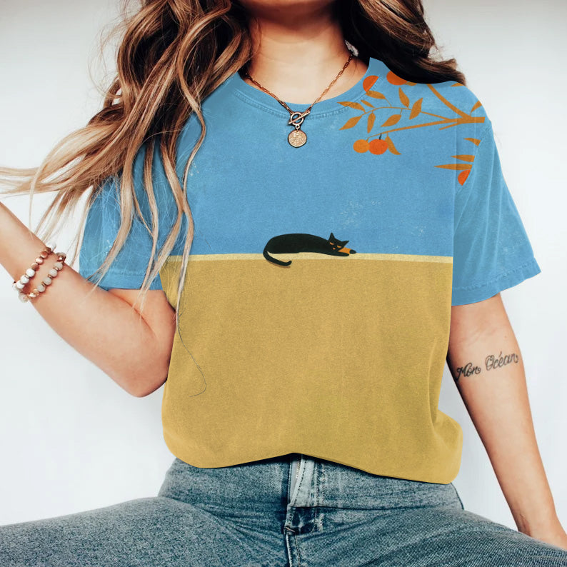 Art Cat Print Short Sleeve T-Shirt elevenforest