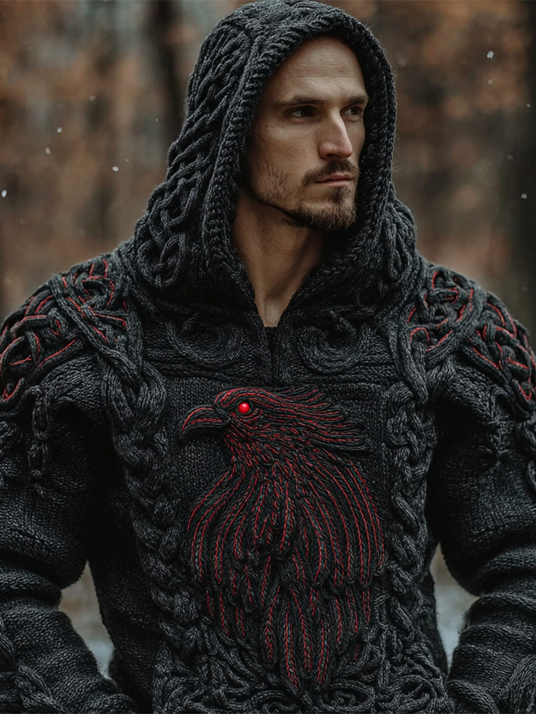 Viking Red-eyed Raven Halloween Art Men's Hooded Sweater artswardrobe