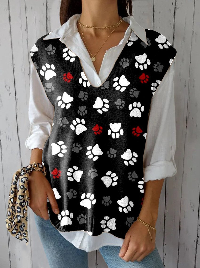 Women's Funny Paw Art Print Versatile Knitted Vest