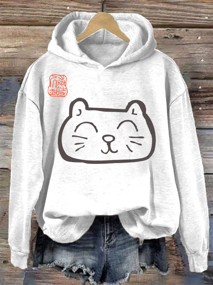 Japanese Art Cat Print Vintage Hoodie elevenforest
