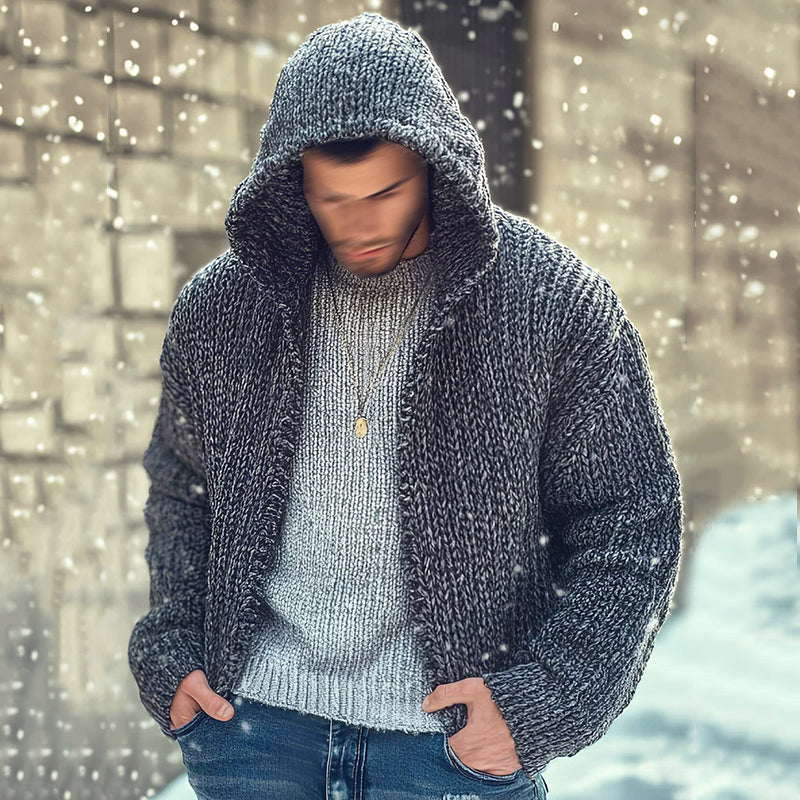 Men's Casual Plain Hooded Knit Sweater Cardigan artswardrobe