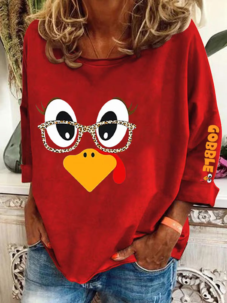 Comstylish Women's Thanksgiving Day Cute Turkey Fall Thanksgiving Print T-Shirt