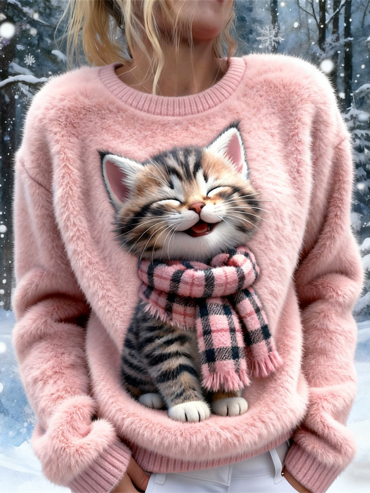Laughing Cat Design Women's Soft Plush Sweater
