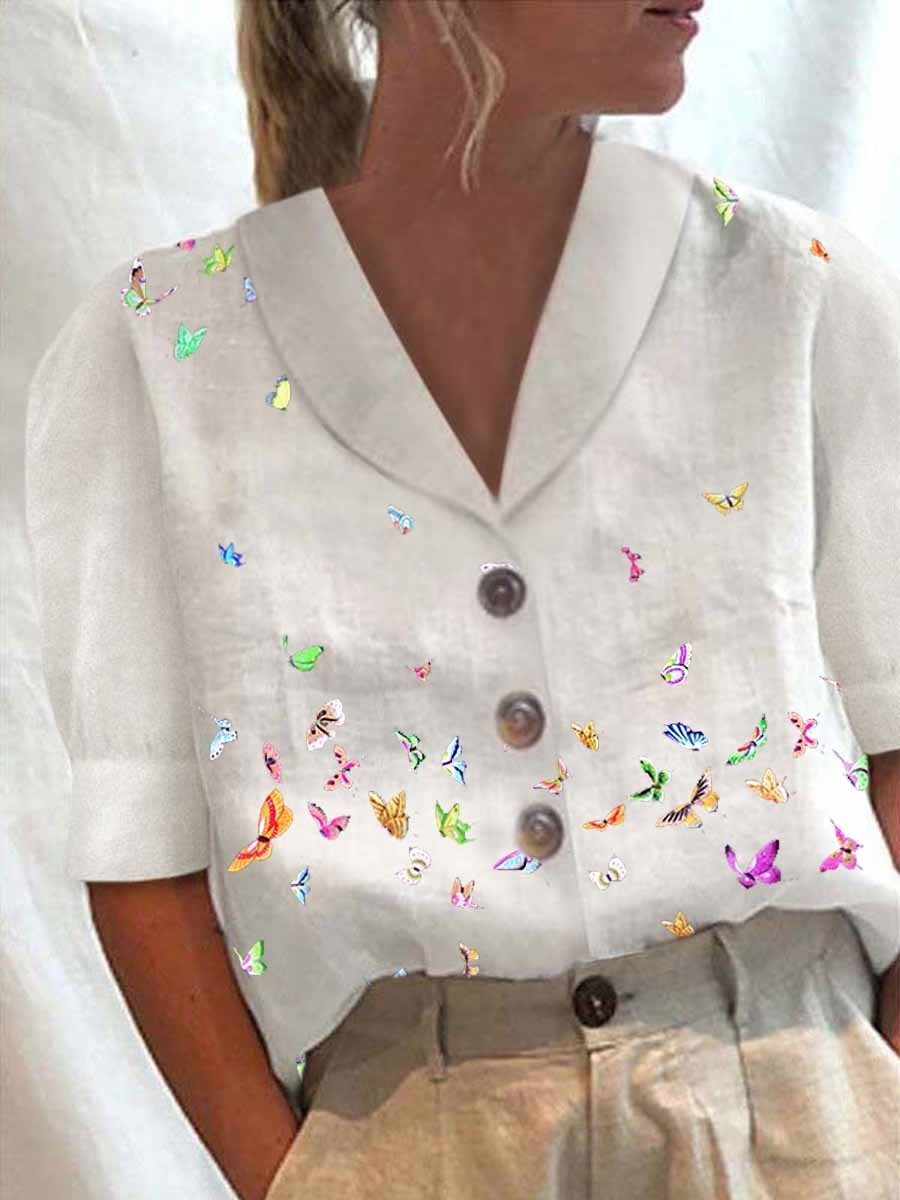Women Retro Floral Print Casual Shirt