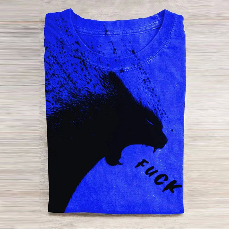 A Cat Yelling Fuck Print Casual T-Shirt elevenforest