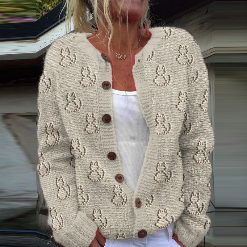 Cute Cat Embroidered Cozy Knit Cardigan elevenforest