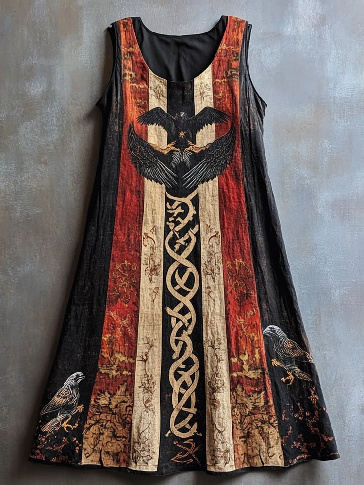 Norse Mythology & Raven Art Vintage Linen Vest Dress artswardrobe