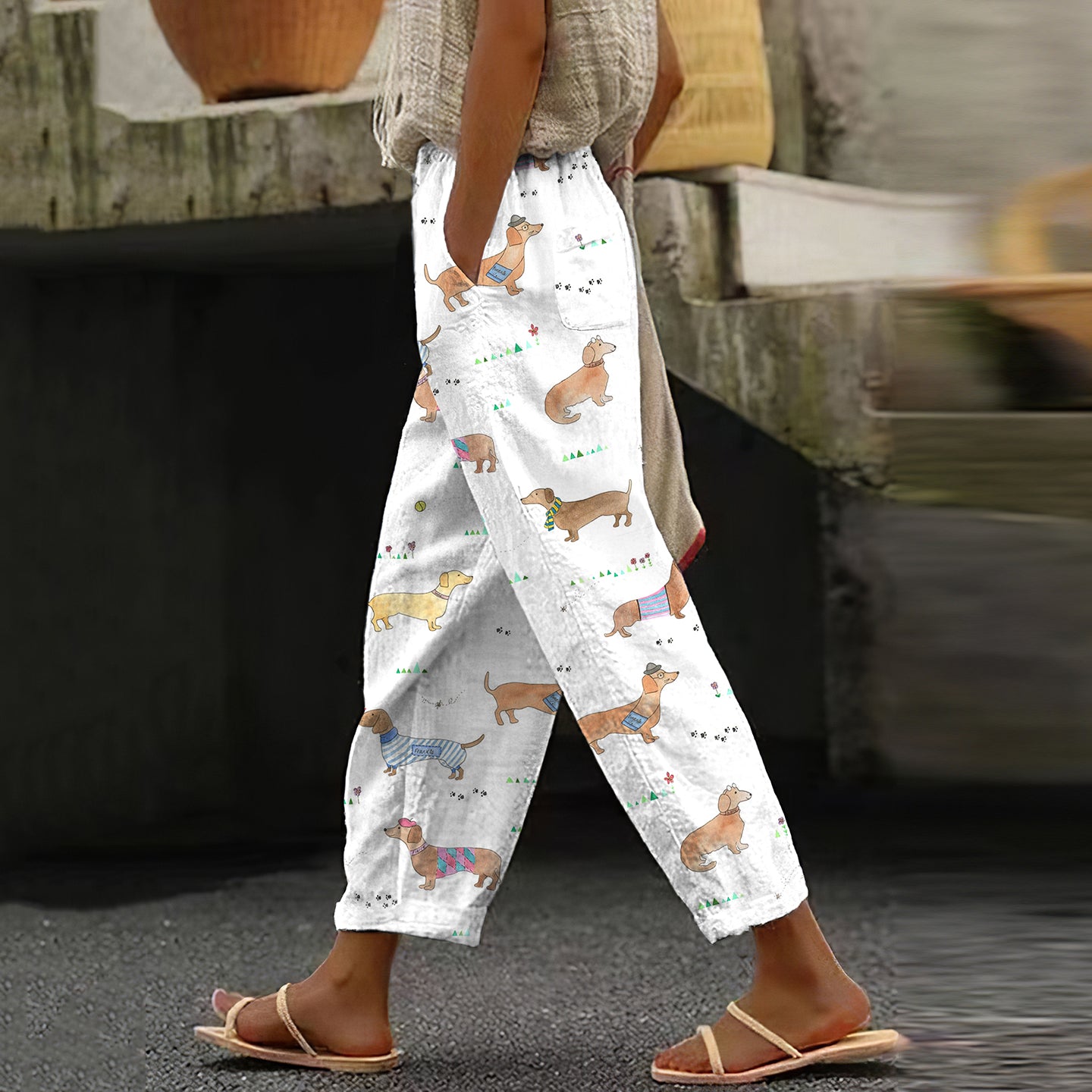 Women's Vintage Dachshund Casual Pants artswardrobe