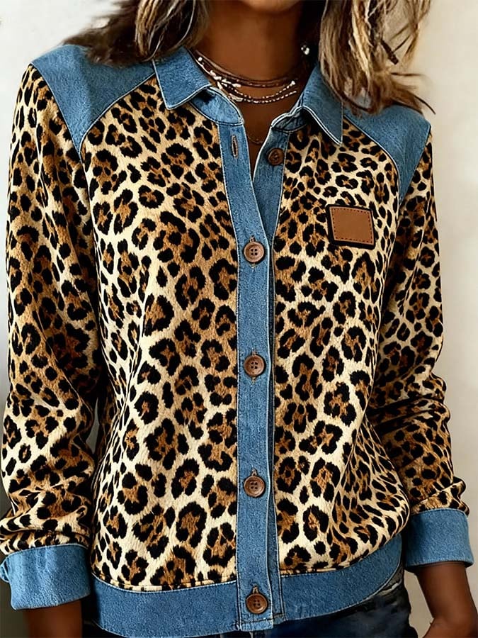Women'S Casual Lapel Contrast Color Stitching Shirt