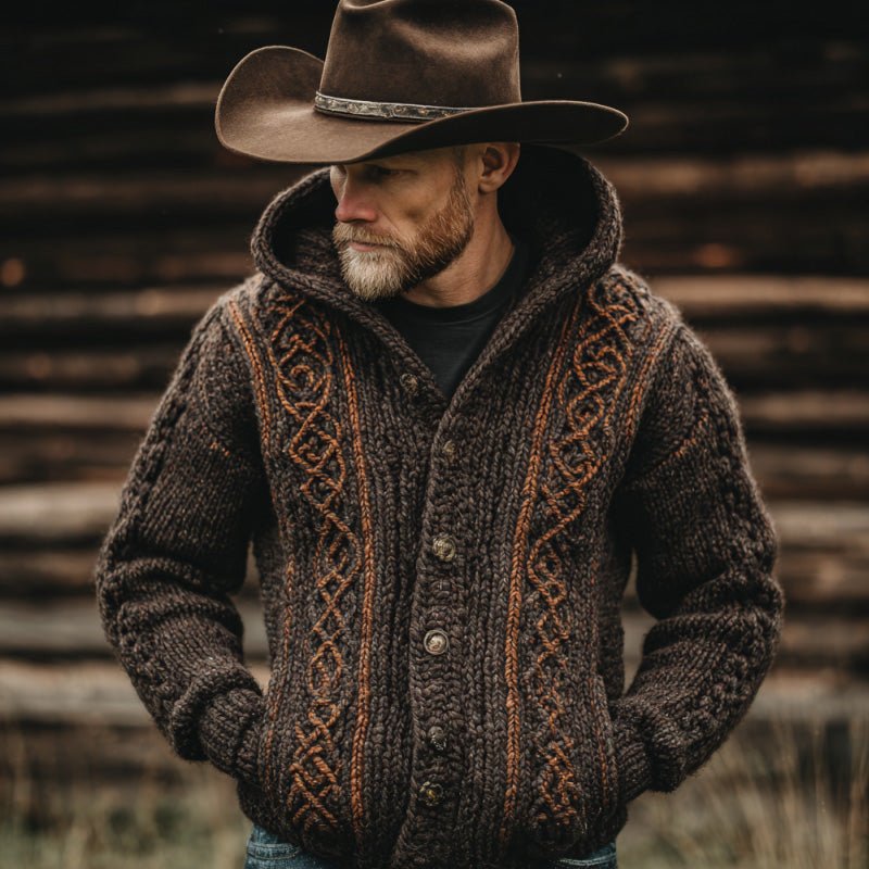 Men's Vintage Chunky Cozy Knit Hooded Cardigan artswardrobe