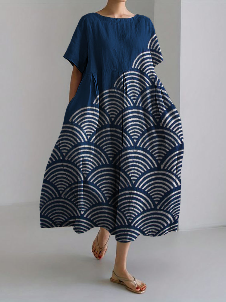 Sea Waves Japanese Lino Contrast Linen Blend Maxi Dress