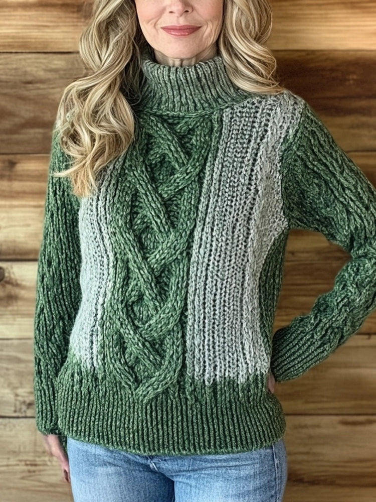 Classic Celtic Jacquard Contrast Color Cozy Turtleneck Sweater artswardrobe