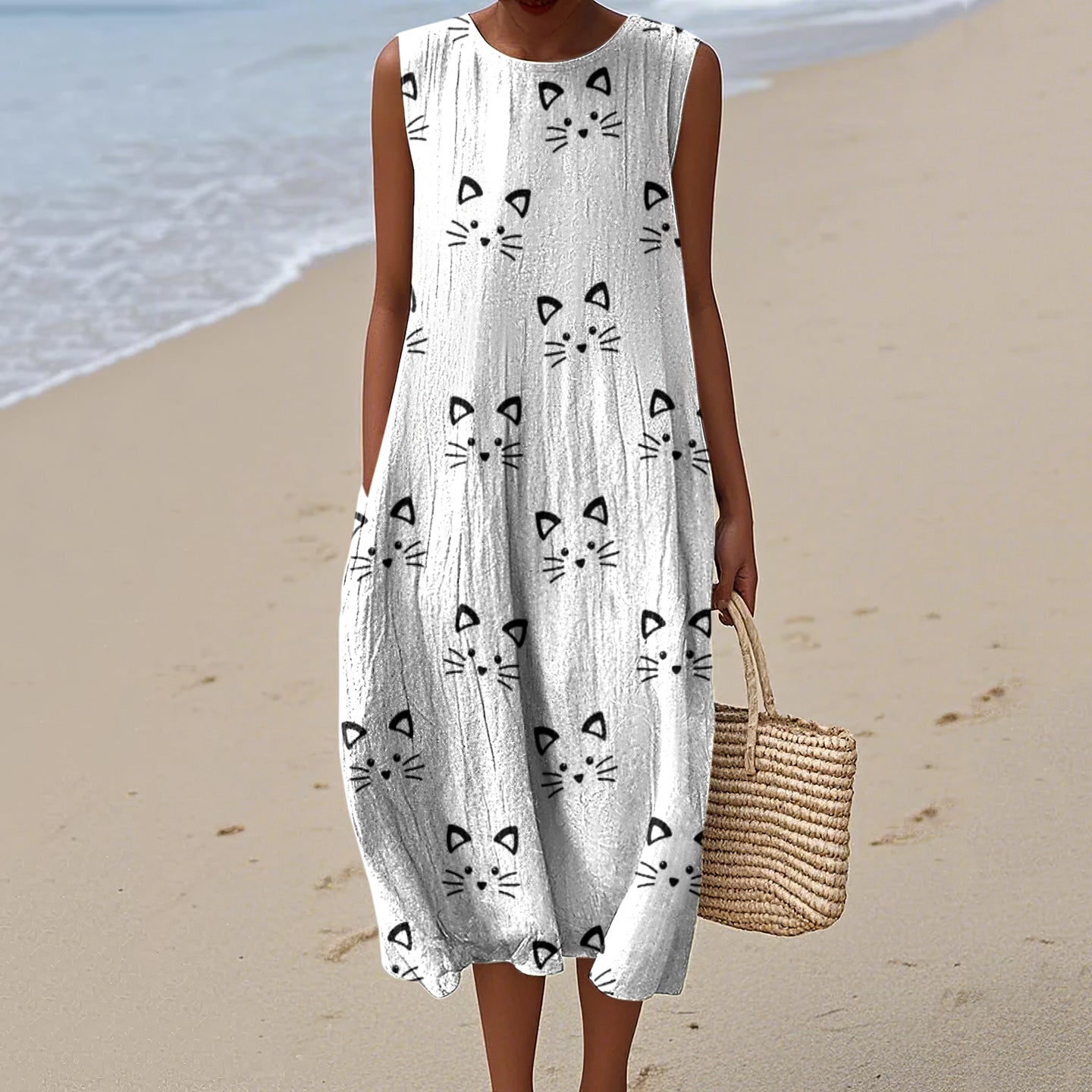 Women's Funny Cat Art Print Dress artswardrobe