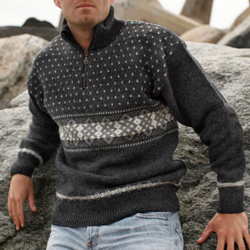 Vintage Warmth Classic Knit Jacquard Icelandic Half Zip Collar Sweater(Unisex ) elevenforest