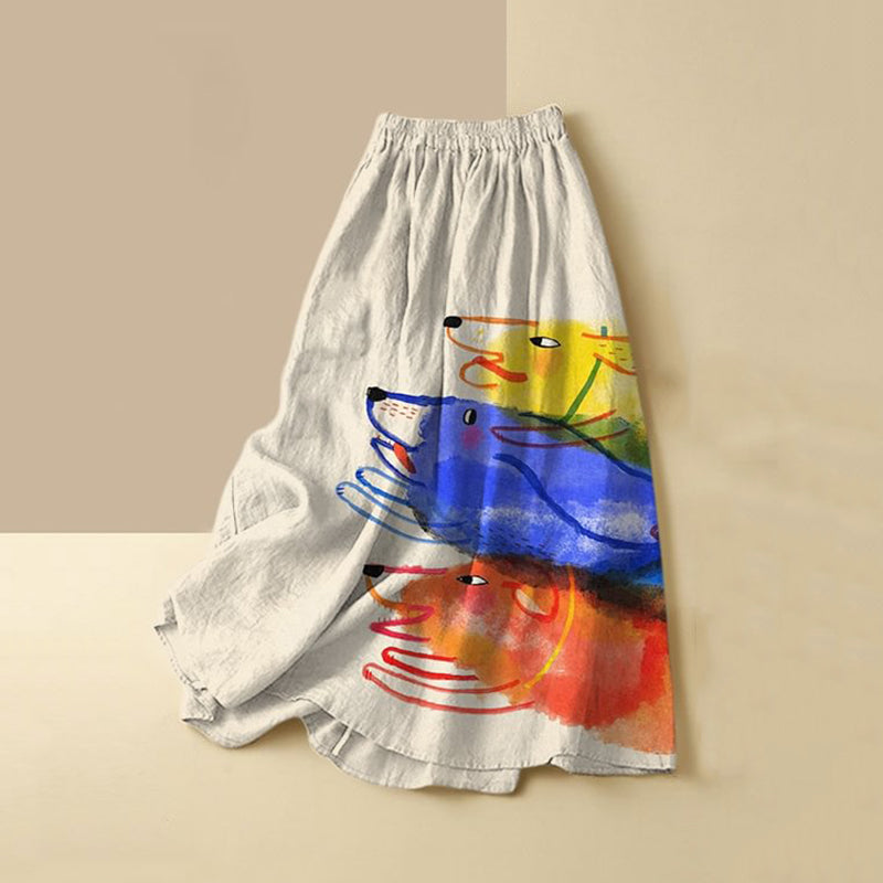 Comstylish Women's Running Happy Dog Art Print Casual Skirt