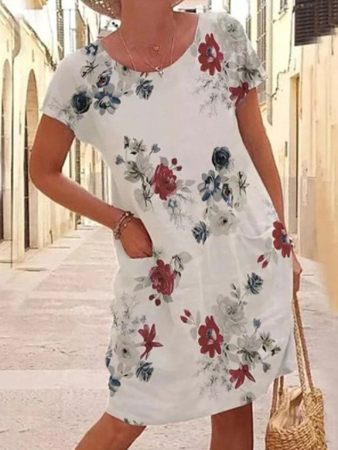 Women's Casual Loose Round Neck Short Sleeve Dress