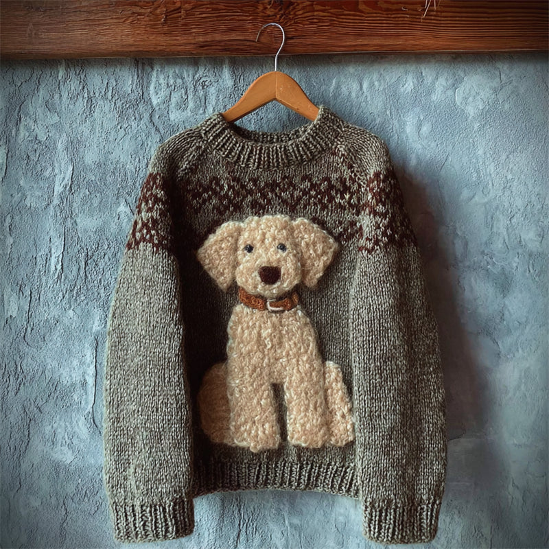 Comstylish Vintage Fuzzy Dog Fleece Isle Cozy Knit Sweater