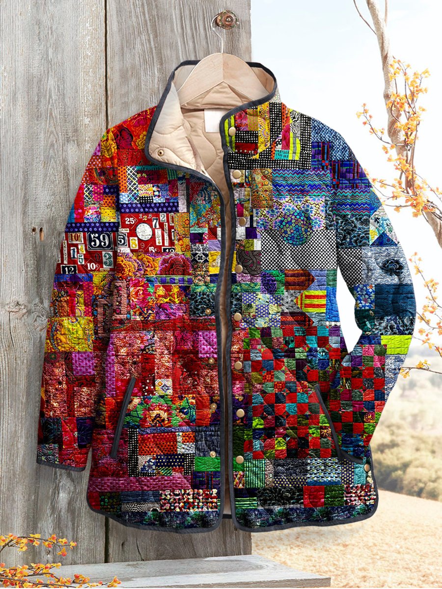 Women's Retro Art Print Casual Quilted Cardigan