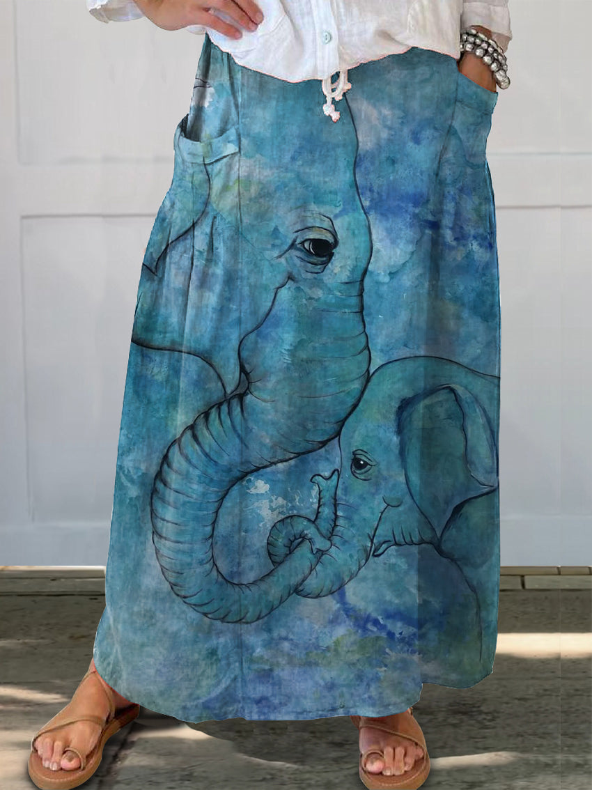 Women's Art Painting Love and Peace Elephant Fun Print Skirt