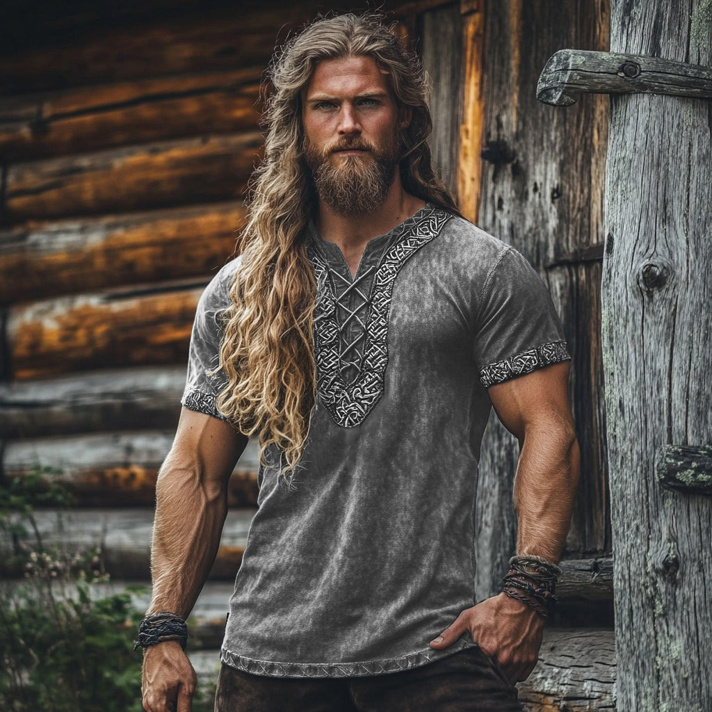 Men's Viking Tribal Celtic Embroidered Art Linen Shirt artswardrobe