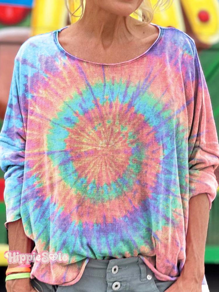 Women's Colorful Tie Dye Hippie Print T-shirt