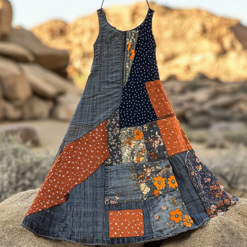 Women's Vintage Floral With Polka Dot Art Tank Dress artswardrobe