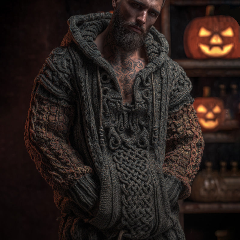 Men's Vintage Halloween Viking Embroidered Sweater elevenforest
