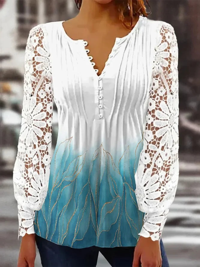 Women's Fashion Lace Long-sleeved T-shirt