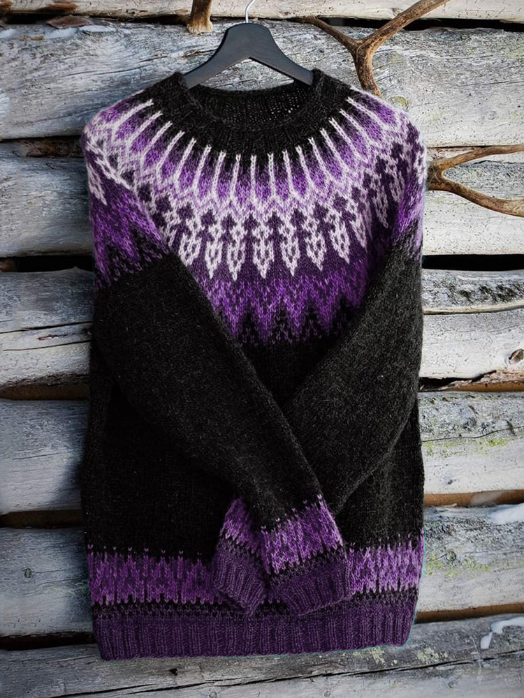 Vintage Icelandic Knit Jacquard Warmth Crew Neck Sweater(Unisex) elevenforest