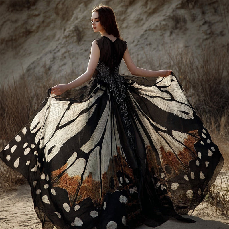 Comstylish Vintage Classy Butterfly Wings Inspired Flowy Maxi Tank Dress