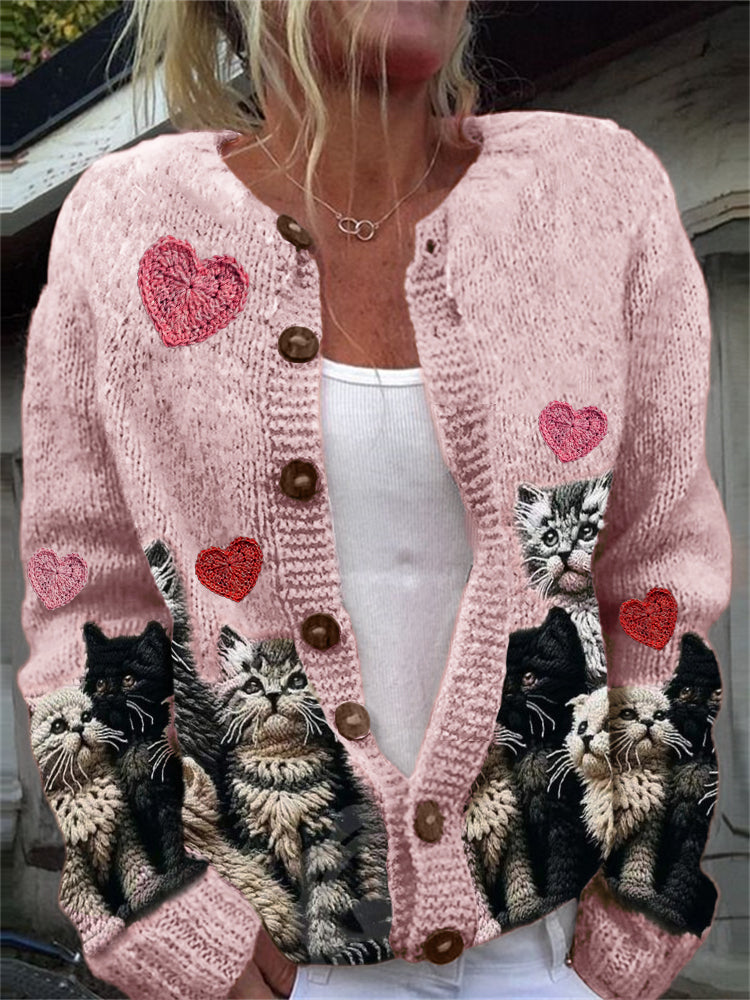 Valentine's Day Hearts & Cats Crochet Cozy Cardigan elevenforest