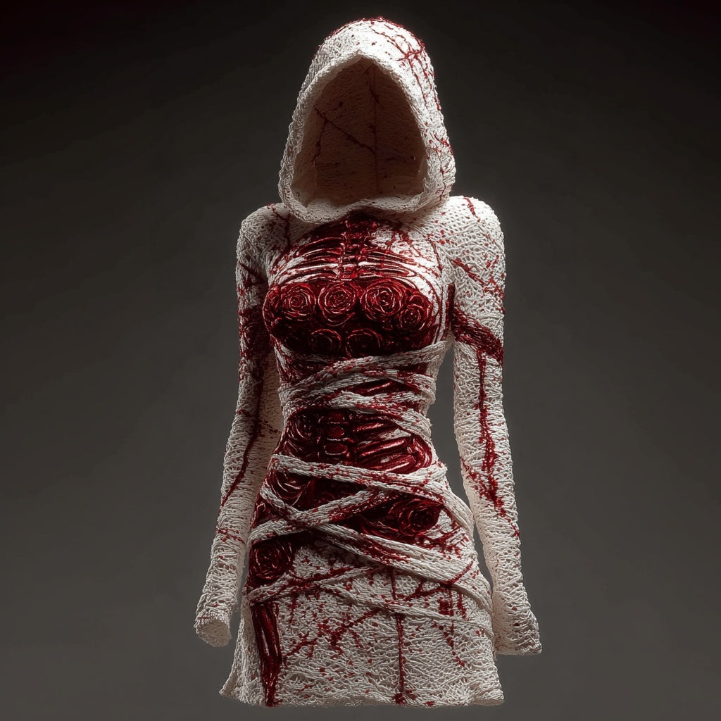 Classy Skeleton Bloody Roses Bandages Hooded Sweater Dress artswardrobe