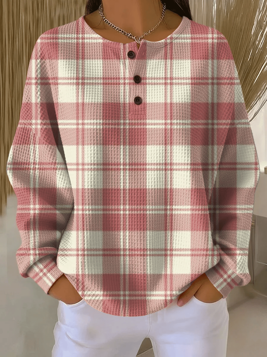 Women'S Casual Contrast Plaid Top